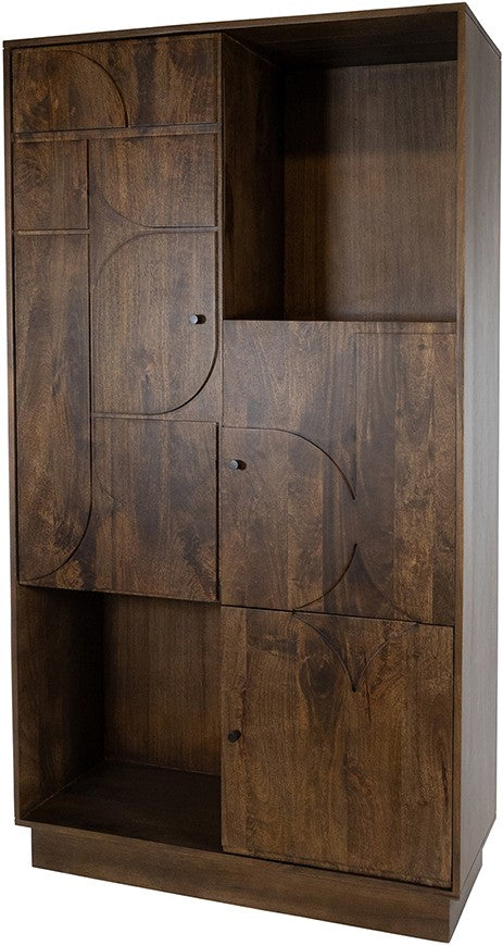 Wandkast 180 met 3 deuren en 2 open vakken, Mango Brown Walnut
