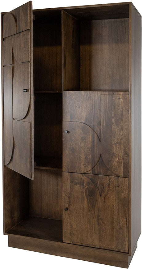 Wandkast 180 met 3 deuren en 2 open vakken, Mango Brown Walnut