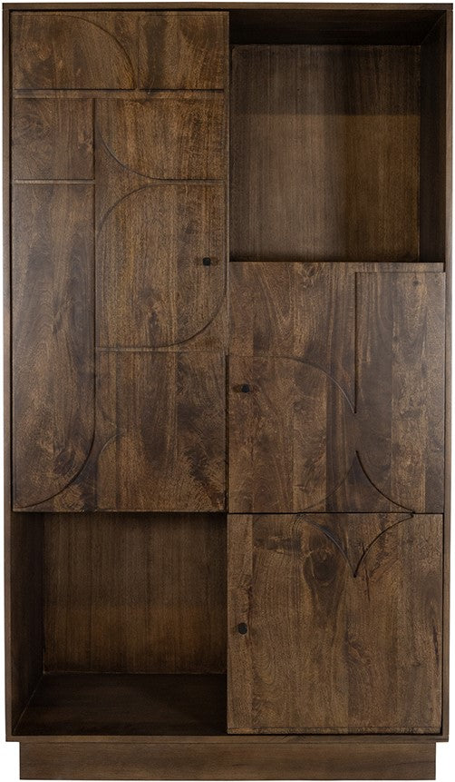 Wandkast 180 met 3 deuren en 2 open vakken, Mango Brown Walnut