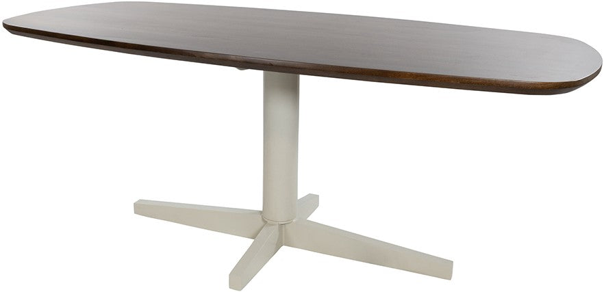 Eetkamertafel 220, deens ovaal, poot Beige, Mango Brown Walnut