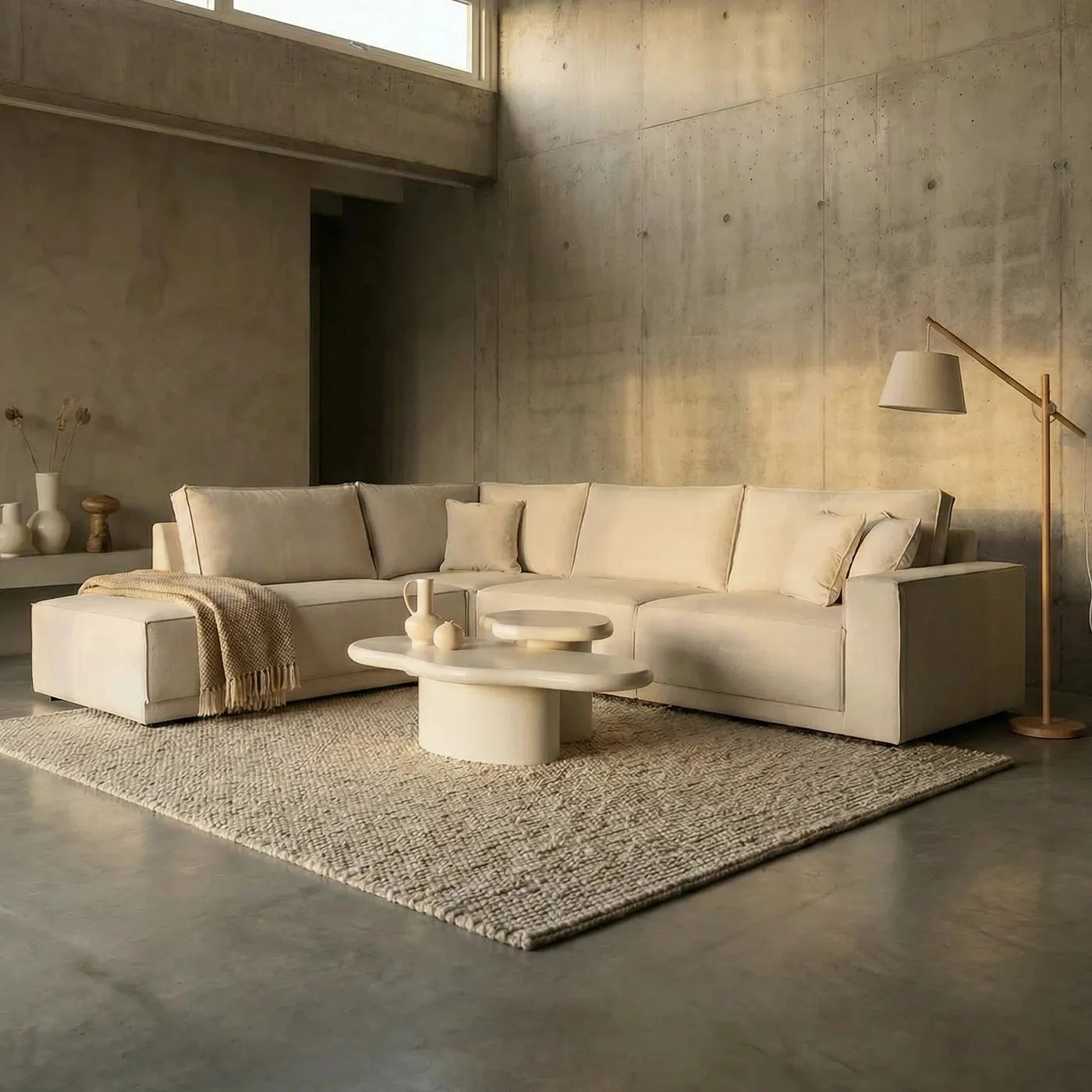 Hoekbank Modena met ottomaan in Creme - Links