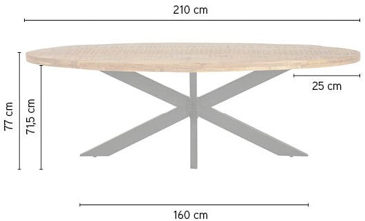 Eetkamertafel ovaal 210