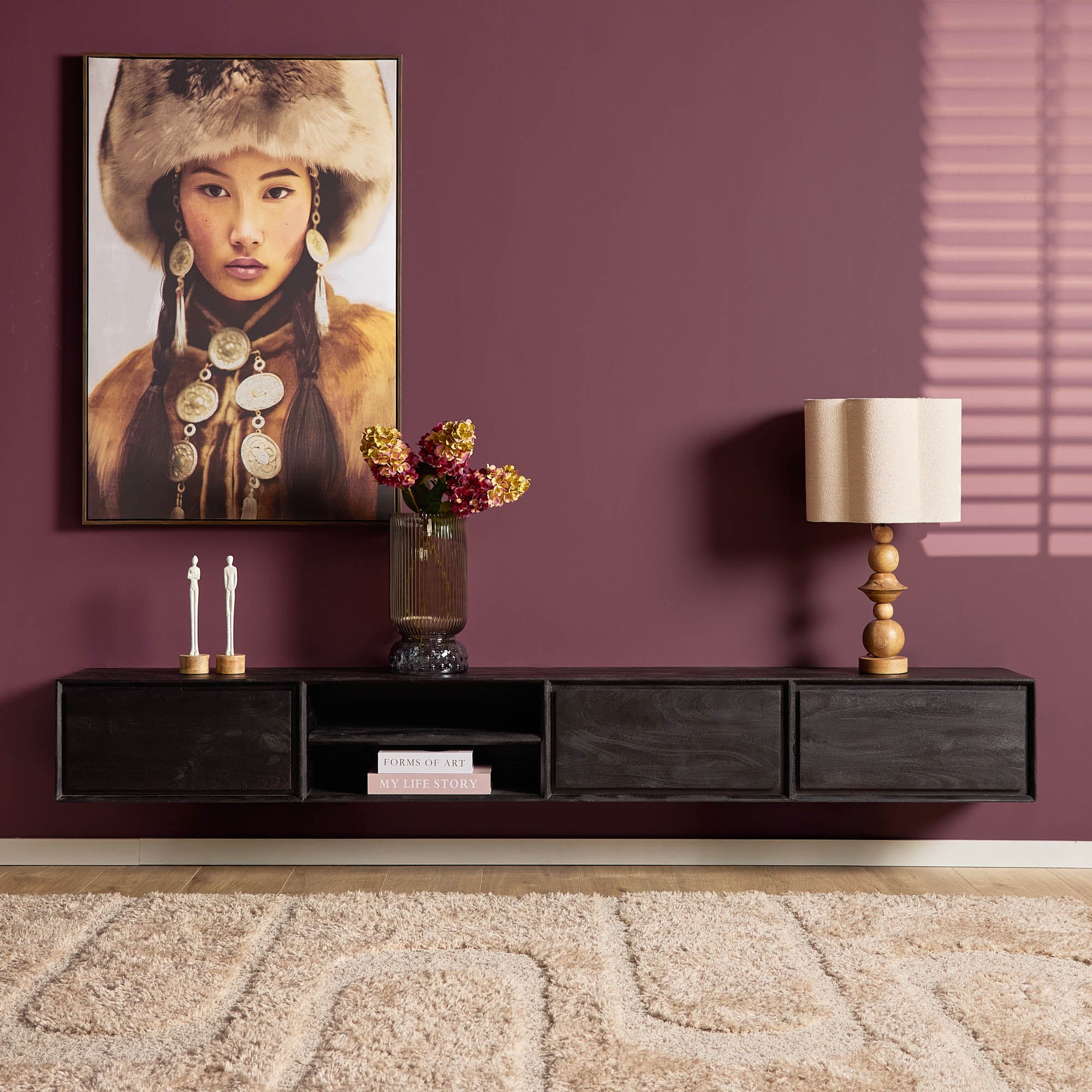Zwevend tv meubel Ambiance zwart | 240 cm