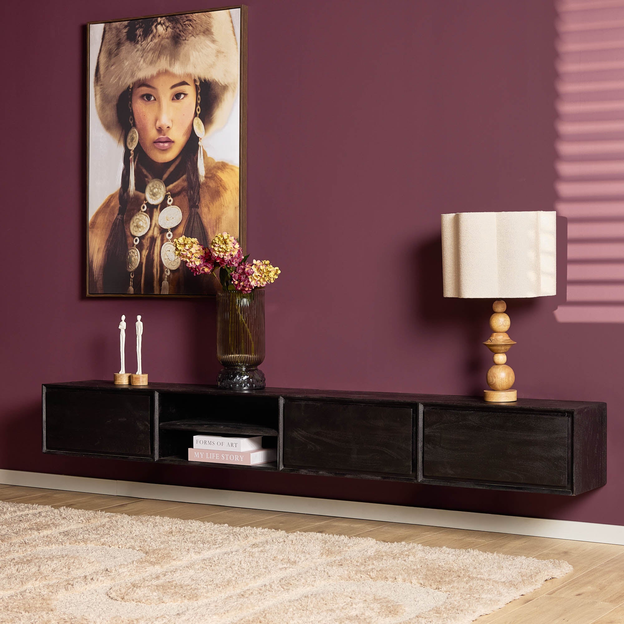 Zwevend tv meubel Ambiance zwart | 240 cm