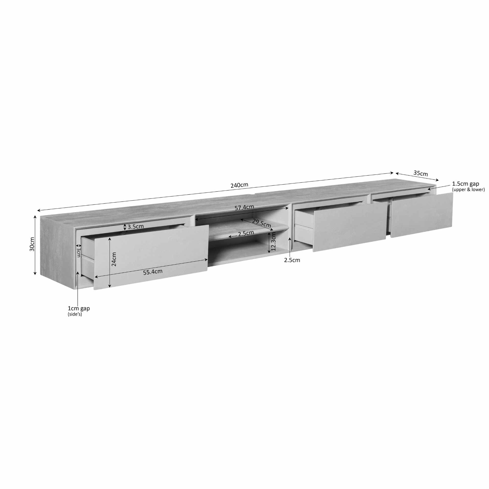Zwevend tv meubel Ambiance Taupe | 240 cm