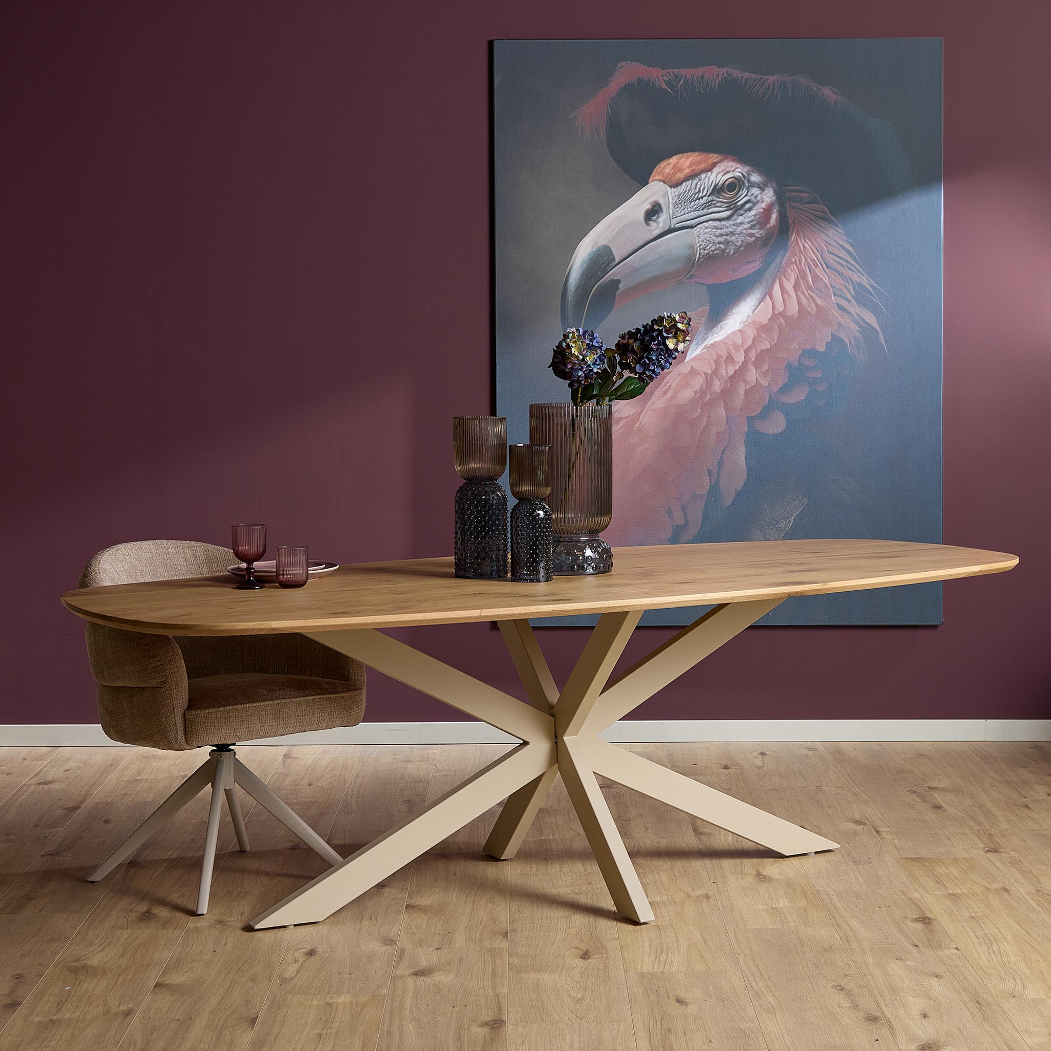 Eiken eettafel Ferris | Deens Ovaal 280 cm | Naturel | Poot Sand