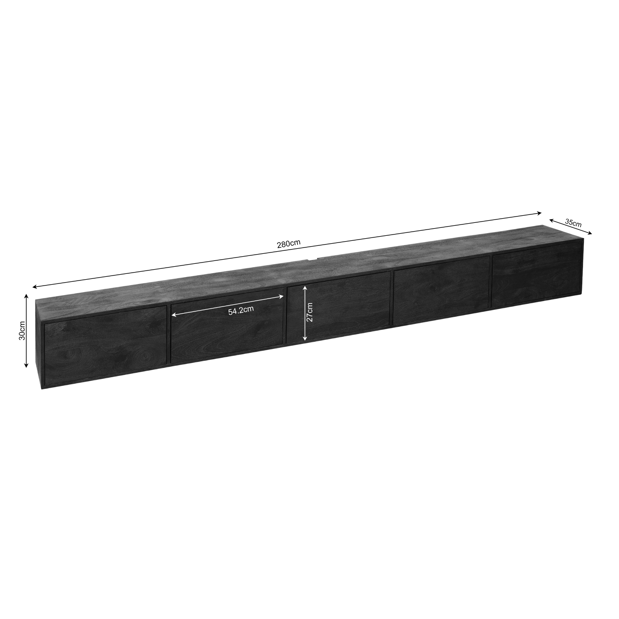 Zwevend Tv meubel Vision Black | 280 cm