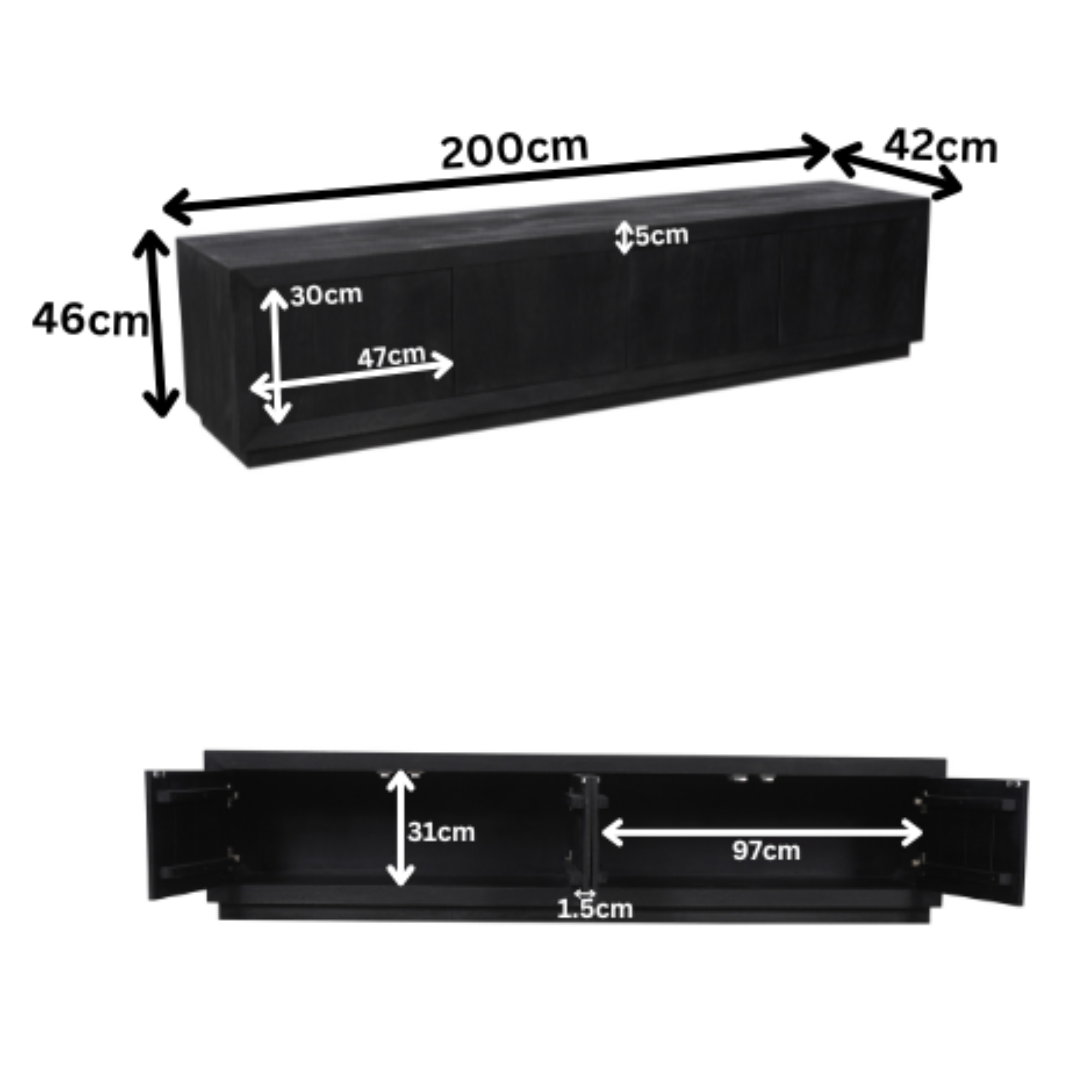 TV meubel Brussel zwart | 200 cm