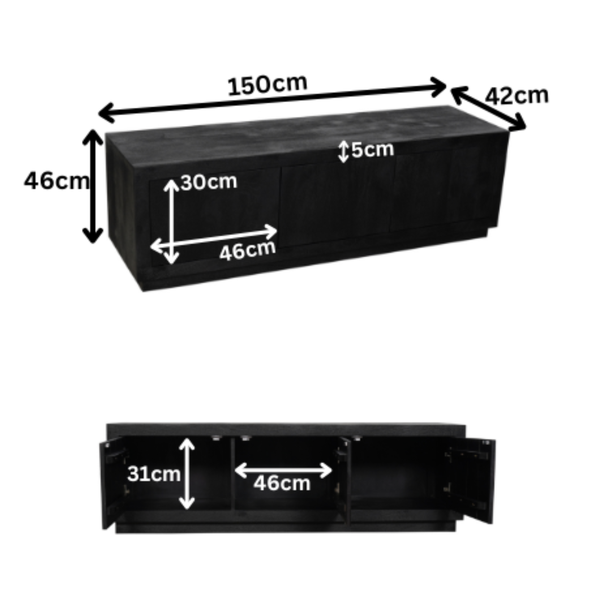 Tv meubel Brussel zwart | 150 cm