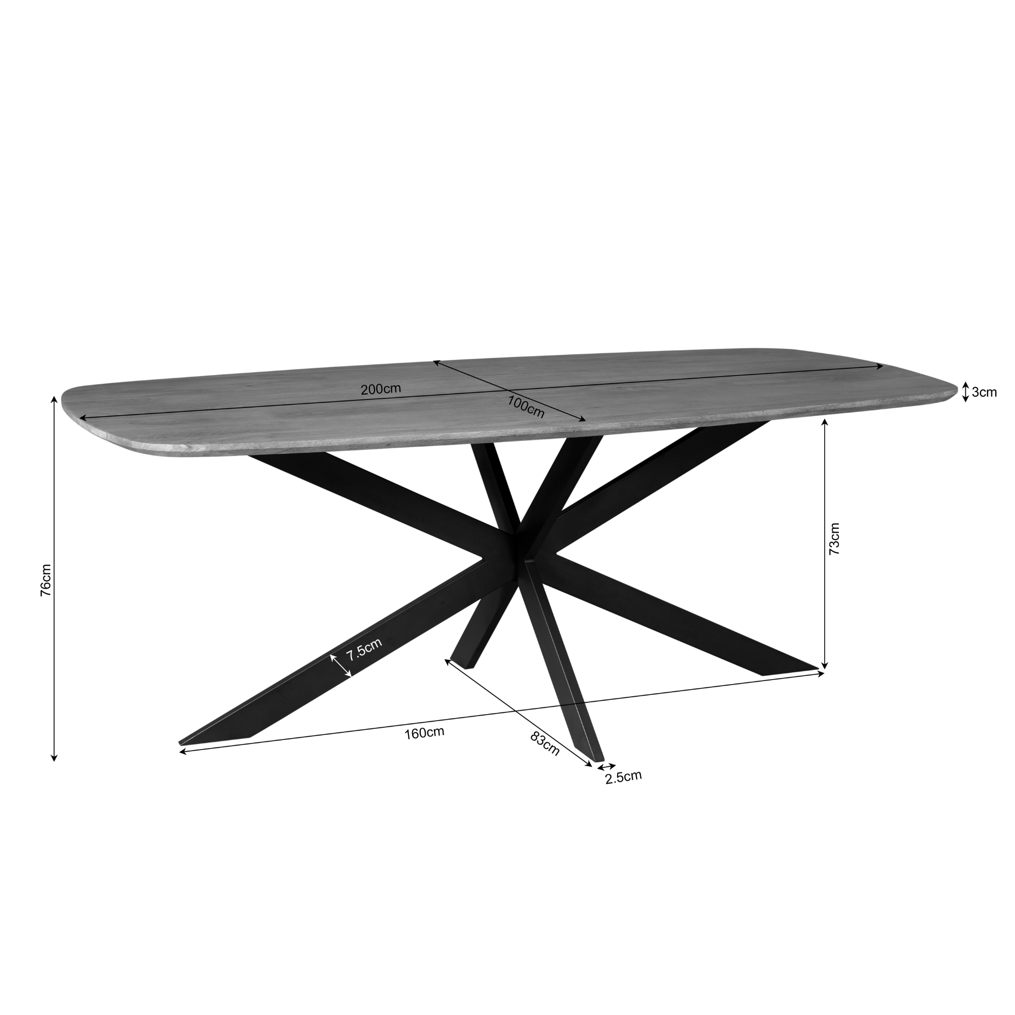 Eettafel Elegance | Deens ovaal | 200x100 cm