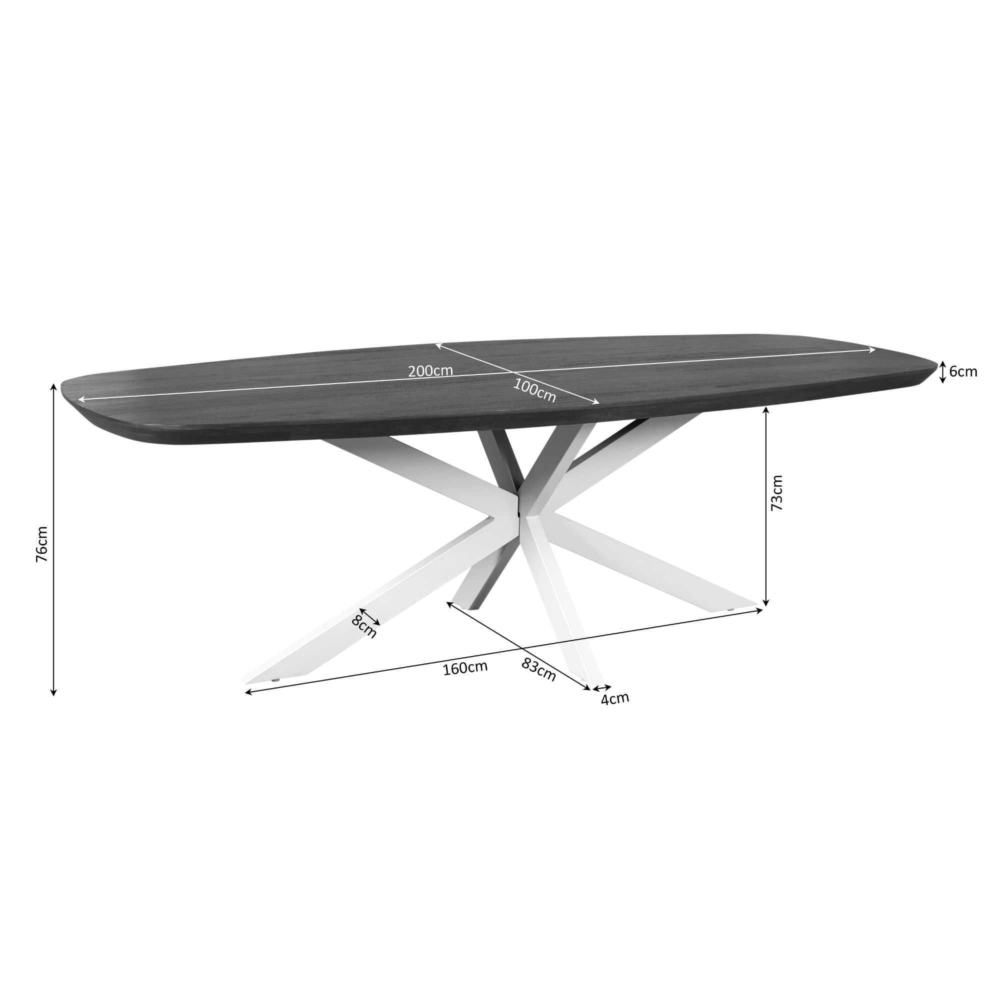 Eettafel Madison Brown | 200 cm | Deens Ovaal | Poot Black