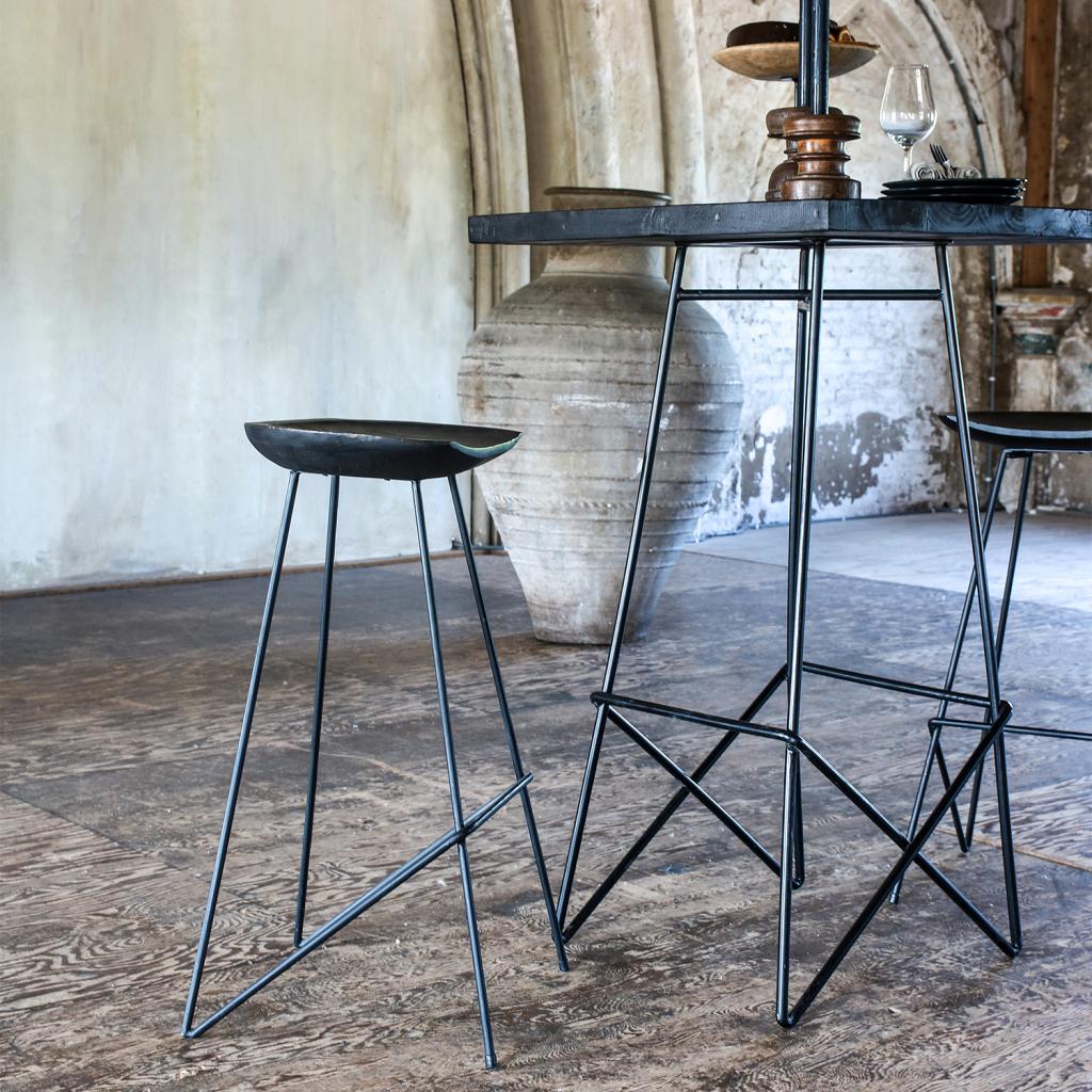 Loft teakhouten barkruk zwart - 41x42x77 cm
