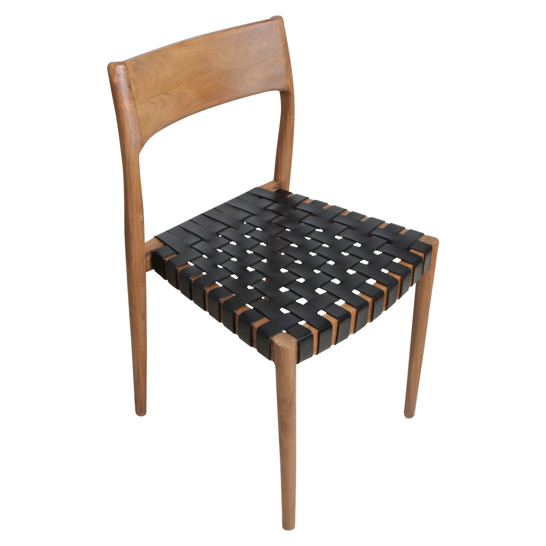 Freya teak eetkamerstoel met leer - Zwart (set van 2)