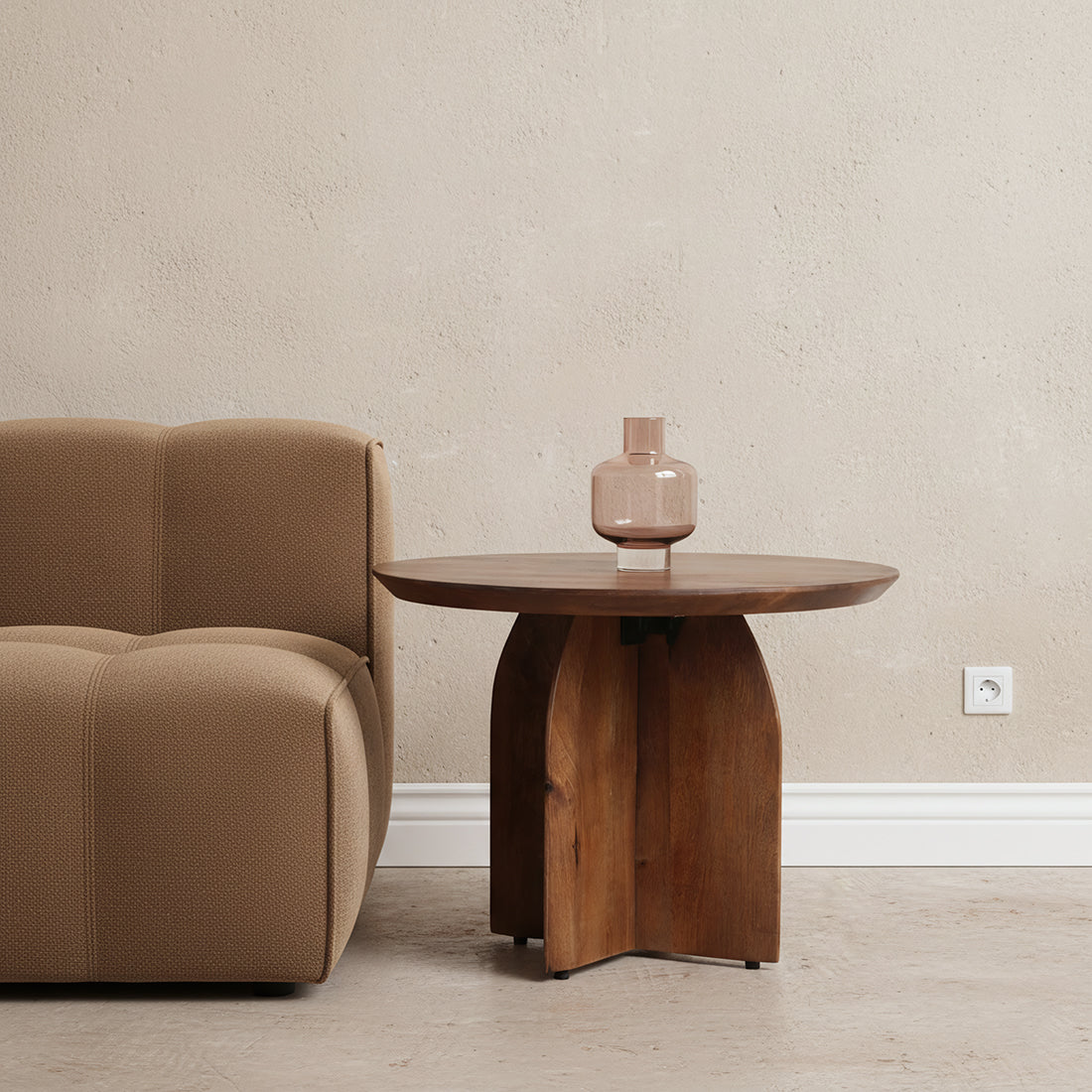 Bullnose mangohouten bijzettafel cross Ø 55 cm
