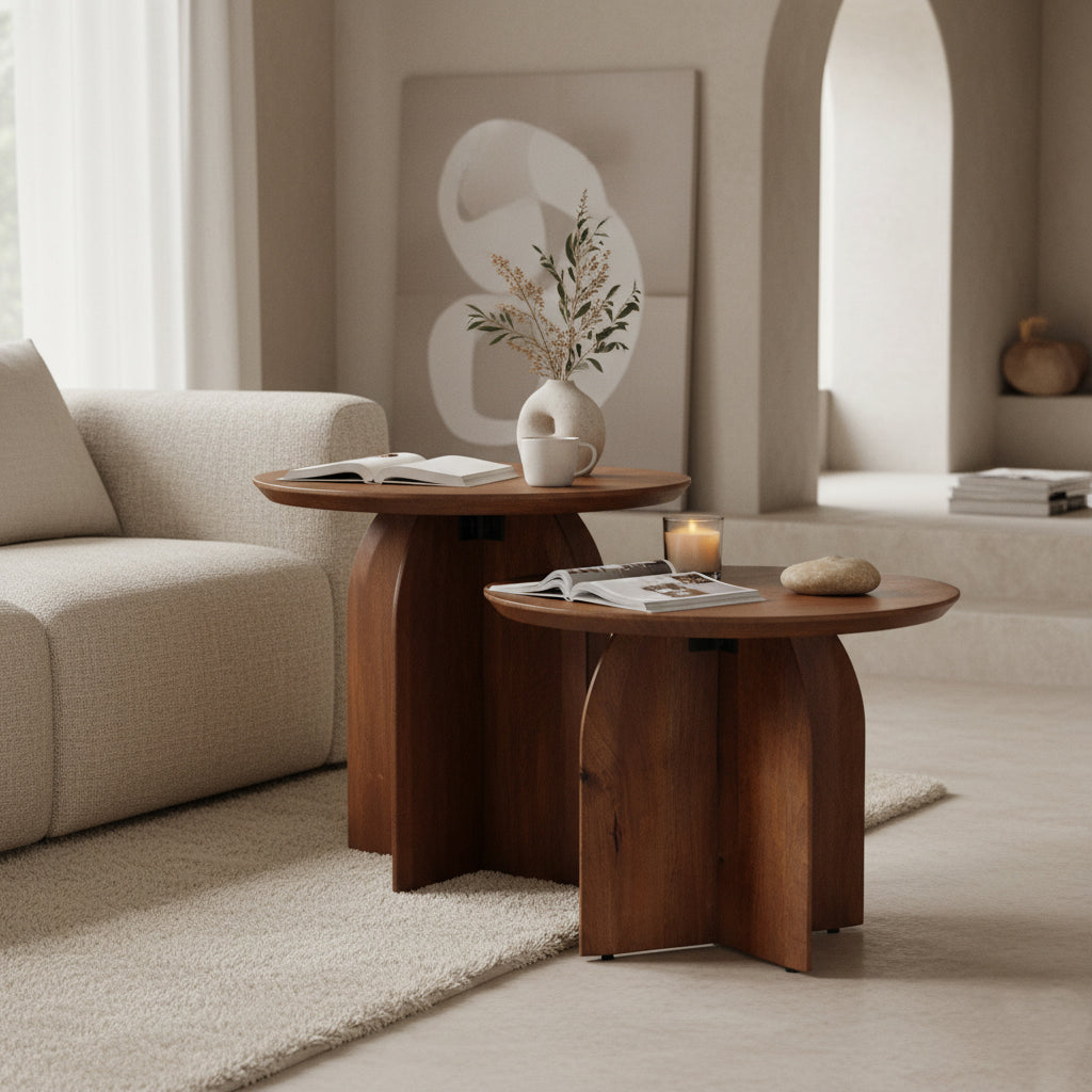 Bullnose mangohouten bijzettafel cross Ø 55 cm