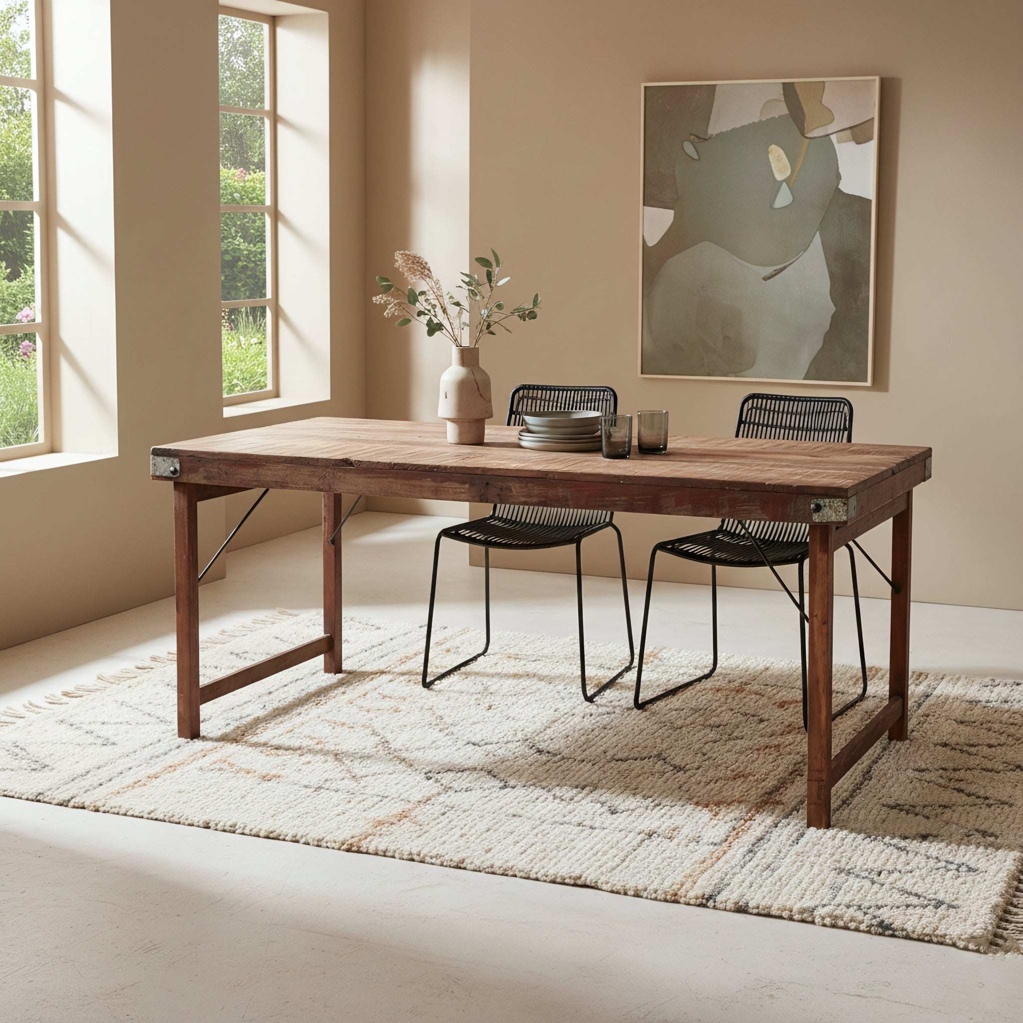 Inklapbare vintage eettafel - Gerecycled hout - 165x75x76 cm