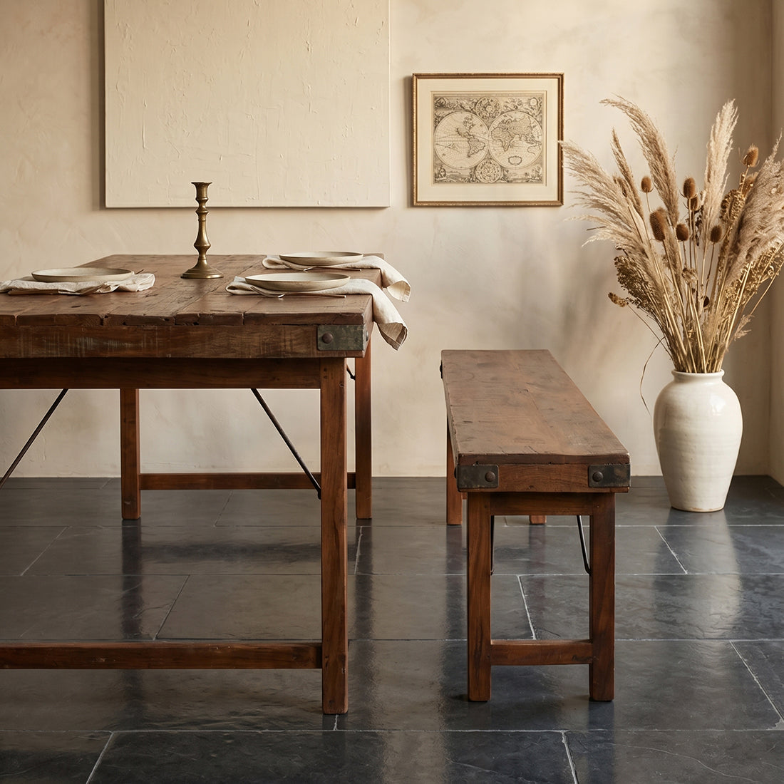 Inklapbare vintage eettafel XL - Gerecycled hout - 190x80x76 cm