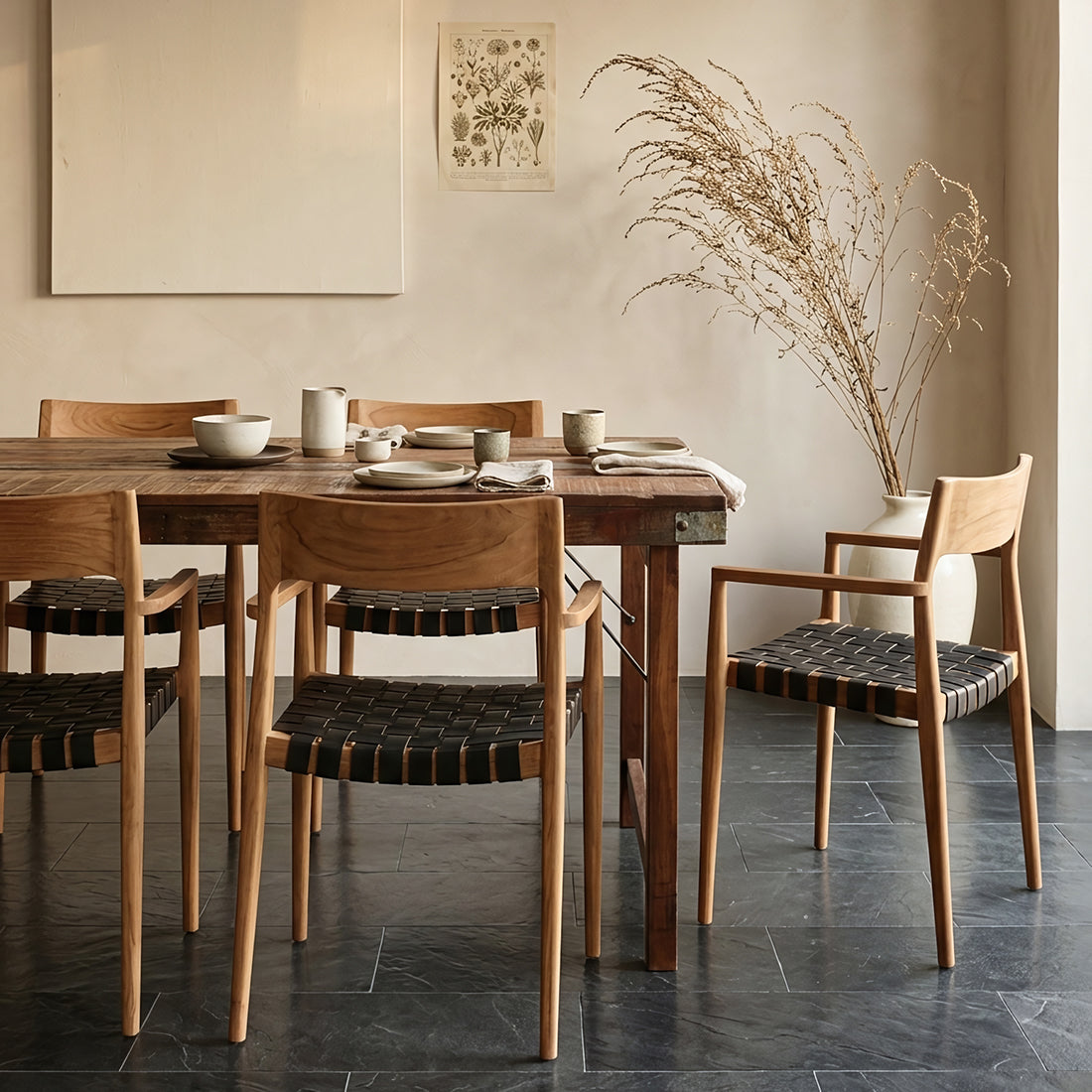 Inklapbare vintage eettafel XL - Gerecycled hout - 190x80x76 cm