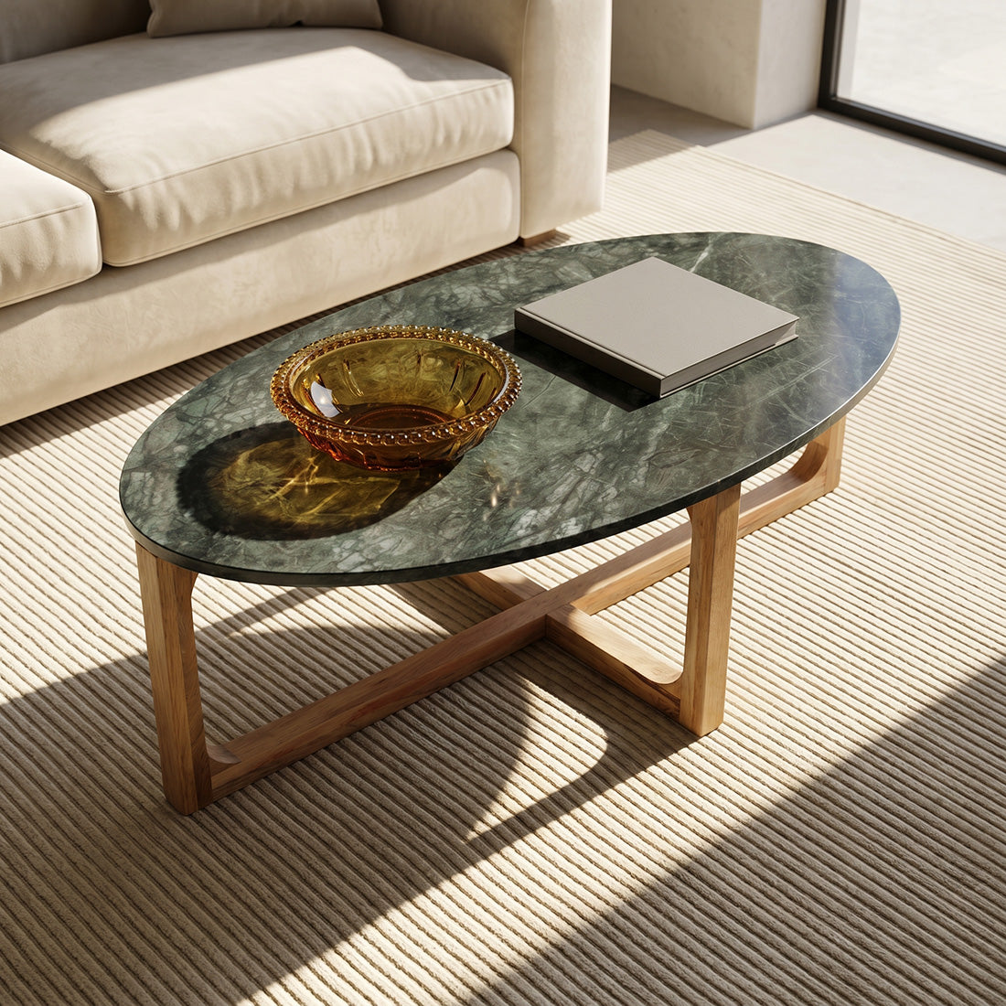 Ovale marmeren salontafel - Groen - 120x60x38 cm