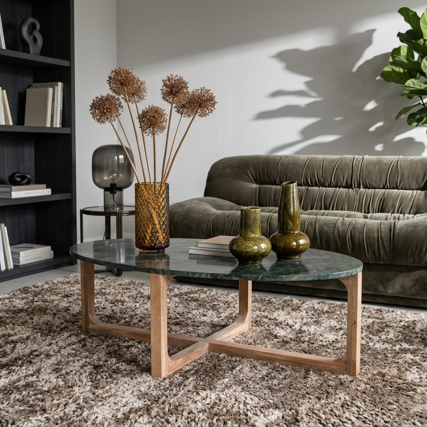 Ovale marmeren salontafel - Groen - 120x60x38 cm